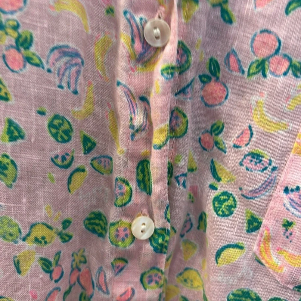 🍌 {XL} LILLY PULITZER Sea View Urchin Pink Lil Juicy Fruit 100% Linen Shirt - Picture 11 of 11